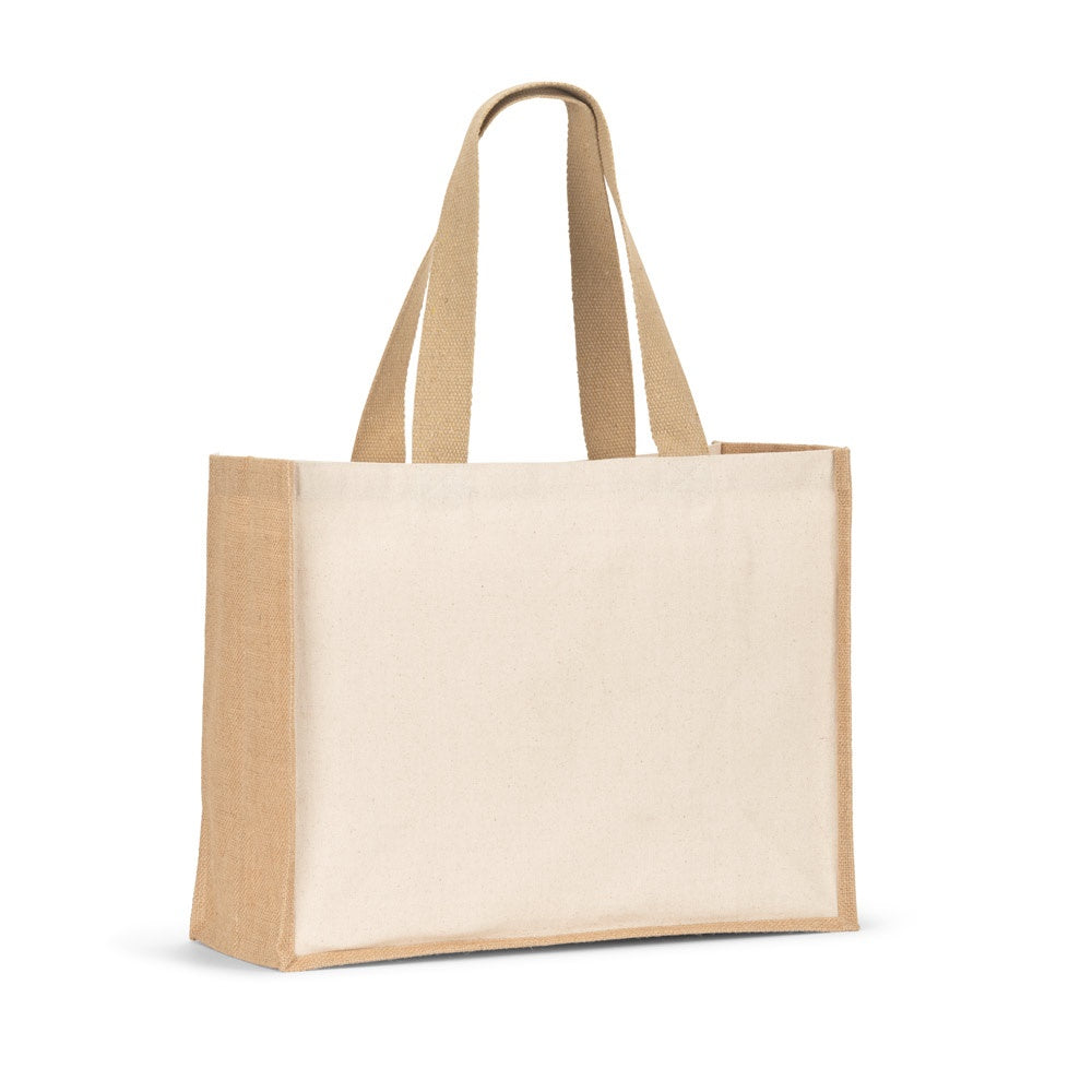 HELSINQUE. Plátená taška (320 g/m²), so dnom a bokmi z laminovanej juty (350 g/m²) v prírodných odtieňoch - 160