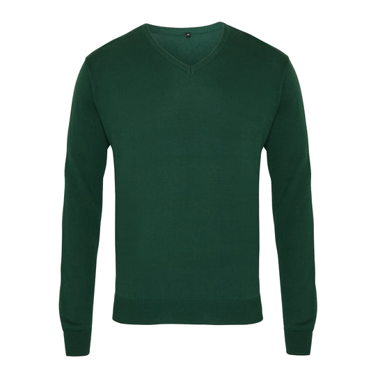Pánsky pletený sveter s V-výstrihom Premier Cotton Rich – pánsky strih, bavlnená zmes