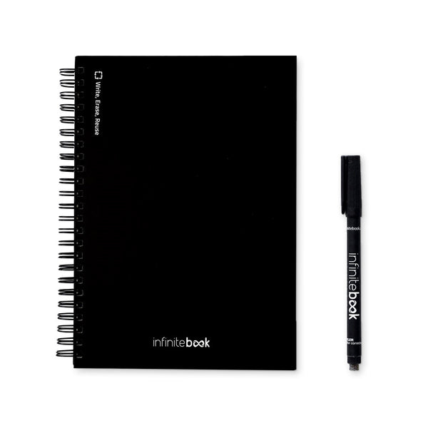 STARTER KIT INFINITEBOOK A5. Sada obsahuje „Infinitebook“, čistiacu súpravu, fixku a držiak na fixky