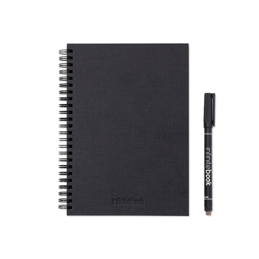 STARTER KIT INFINITEBOOK A5 PLANNER TEXTURE. Súprava obsahujúca „Infinitebook“ s tvrdou väzbou, 1 čistiacu súpravu, 1 fixu a 1 držiak na guľôčkové pero