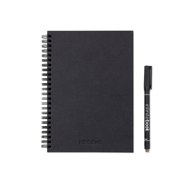 STARTER KIT INFINITEBOOK A5 PLANNER TEXTURE. Súprava obsahujúca „Infinitebook“ s tvrdou väzbou, 1 čistiacu súpravu, 1 fixu a 1 držiak na guľôčkové pero