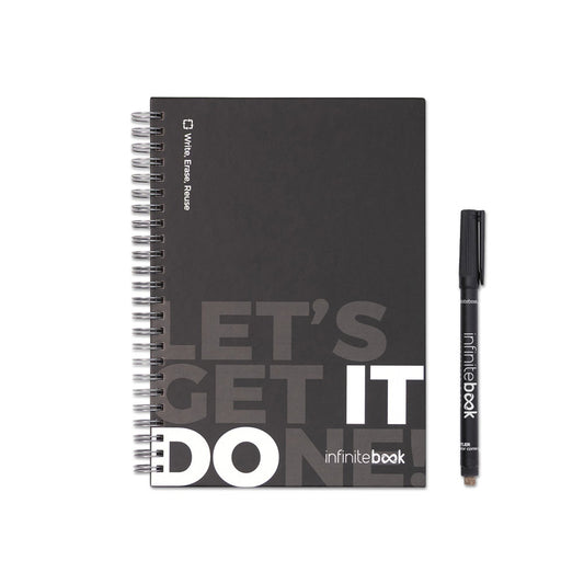STARTER KIT INFINITEBOOK. Súprava „Infinitebook“ s tvrdou väzbou, 1 čistiacu súpravu, 1 fixu a 1 držiak na guľôčkové pero