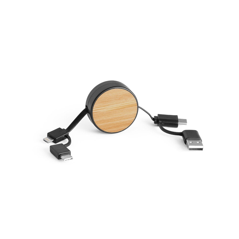 RUBINS. 6-u-1 USB kabl na uvlačenje od recikliranog ABS-a (100% rABS)-a i bambusa - 103