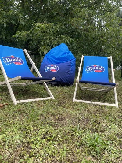 Ležadlá a sedací vak s potlačou loga Budiš